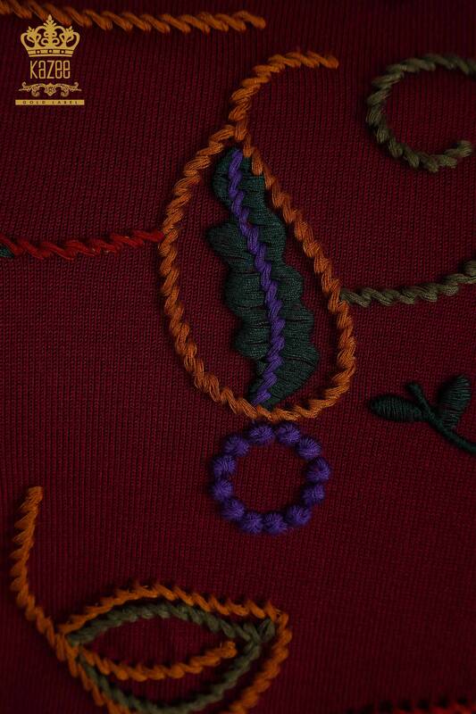 Wholesale Women's Knitwear Sweater Colorful Patterned Purple - 15844 | KAZEE
