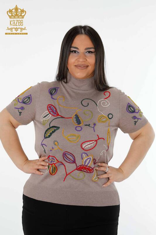 Wholesale Women's Knitwear Sweater Colorful Patterned Mink - 15844 | KAZEE