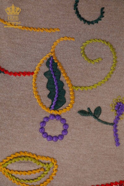 Wholesale Women's Knitwear Sweater Colorful Patterned Mink - 15844 | KAZEE - Thumbnail