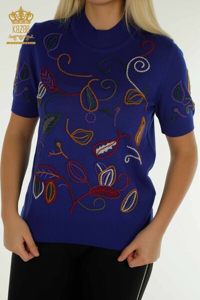 Wholesale Women's Knitwear Sweater Colorful Patterned Saks - 15844 | KAZEE - Thumbnail