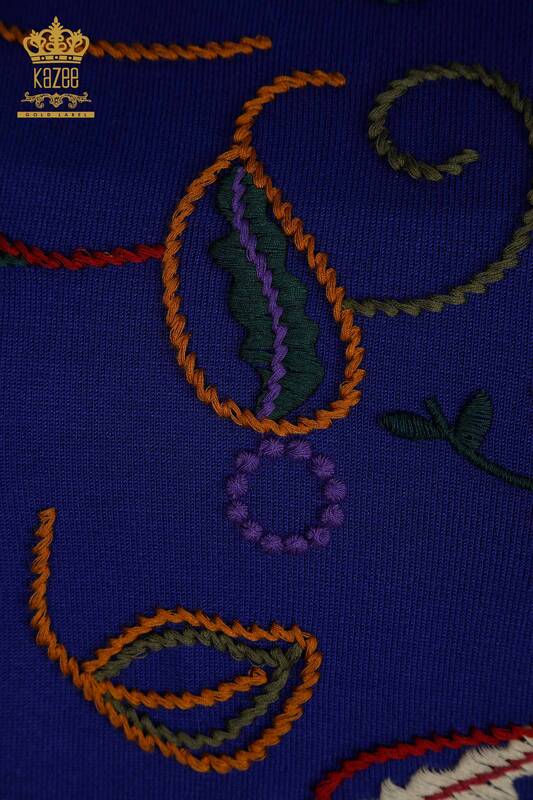 Wholesale Women's Knitwear Sweater Colorful Patterned Saks - 15844 | KAZEE