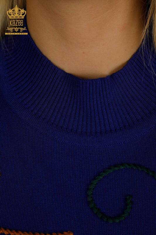 Wholesale Women's Knitwear Sweater Colorful Patterned Saks - 15844 | KAZEE