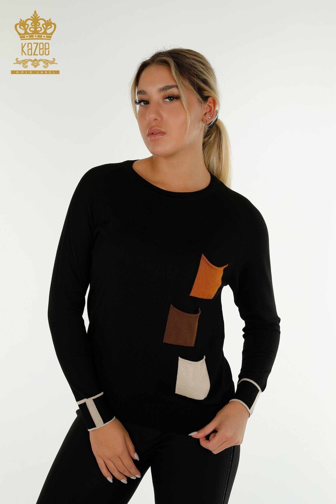 Wholesale Women's Knitwear Sweater with Colored Pockets - 30108 | KAZEE - 1