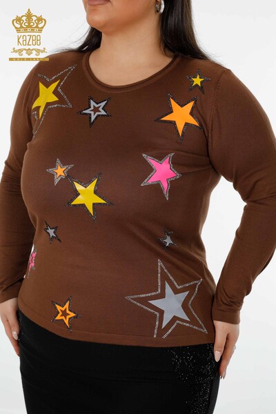 Wholesale Women's Knitwear Sweater Colorful Star Patterned Taba - 15957 | KAZEE - Thumbnail