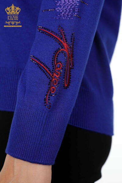Wholesale Women's Knitwear Sweater Colored Letter Detailed Sleeve Colored Embroidered - 16620 | KAZEE - Thumbnail