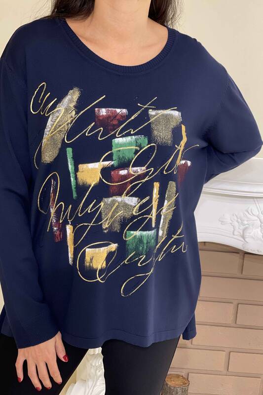 Wholesale Women's Knitwear Sweater Colored Written Embroidered Stone - 16515 | KAZEE