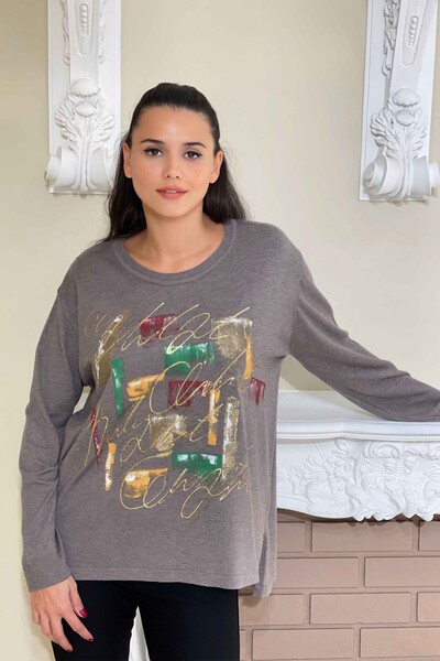 Wholesale Women's Knitwear Sweater Colored Written Embroidered Stone - 16515 | KAZEE - Thumbnail