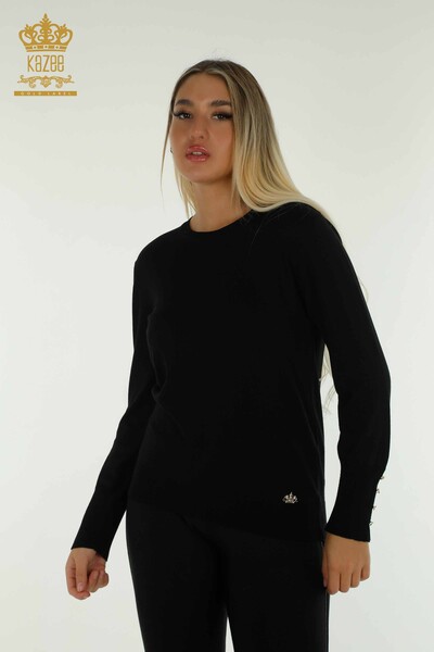 Wholesale Women's Knitwear Sweater Crew Neck Black - 30508 | KAZEE - Thumbnail