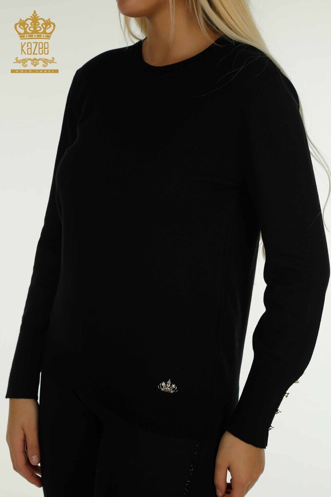 Wholesale Women's Knitwear Sweater Crew Neck Black - 30508 | KAZEE - 3