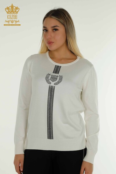 Wholesale Women's Knitwear Sweater Crew Neck Ecru - 30457 | KAZEE - Thumbnail