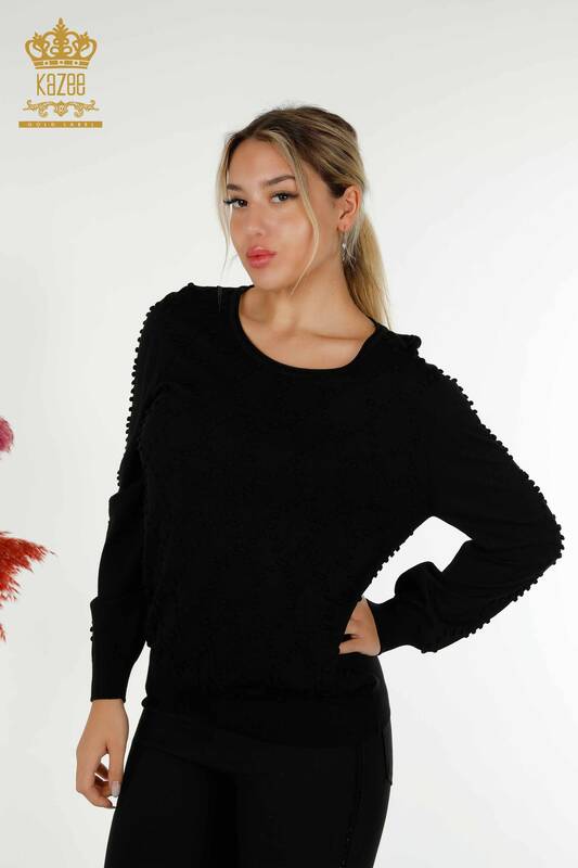 Wholesale Women's Knitwear Sweater Crew Neck Black - 16740 | KAZEE