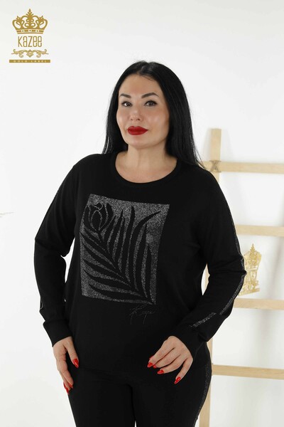 Wholesale Women's Knitwear Sweater Crew Neck Black - 30159 | KAZEE - Thumbnail