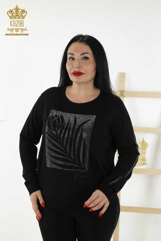 Wholesale Women's Knitwear Sweater Crew Neck Black - 30159 | KAZEE