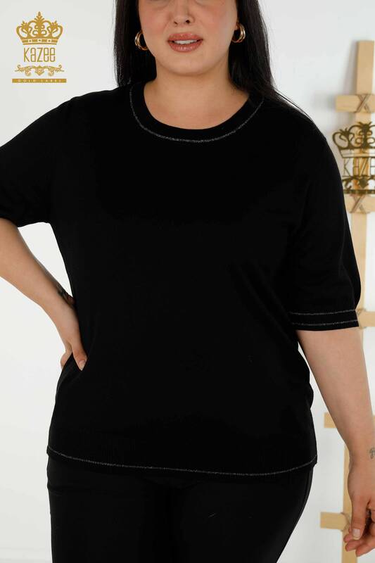Wholesale Women's Knitwear Sweater Crew Neck Black - 30407 | KAZEE