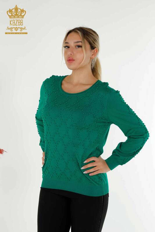 Wholesale Women's Knitwear Sweater Crew Neck Green - 16740 | KAZEE