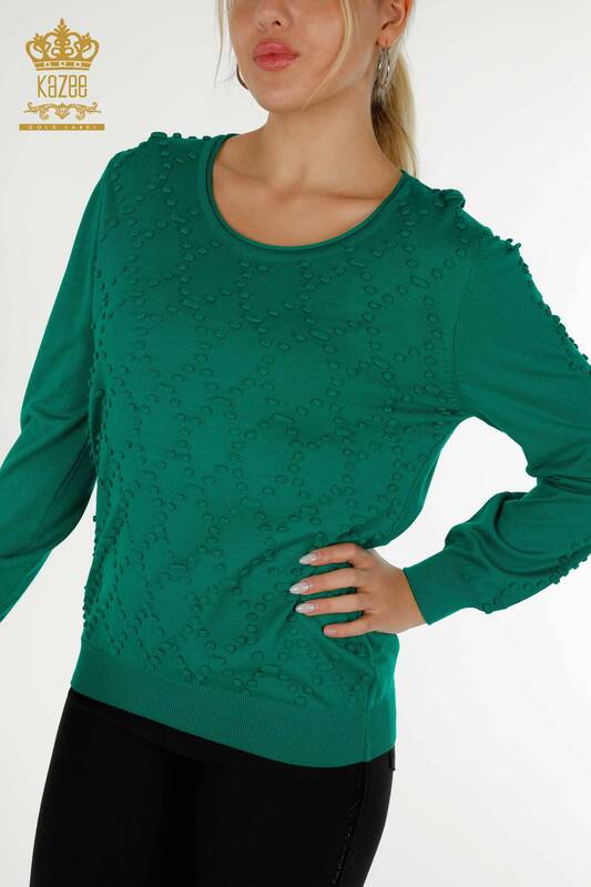 Wholesale Women's Knitwear Sweater Crew Neck Green - 16740 | KAZEE