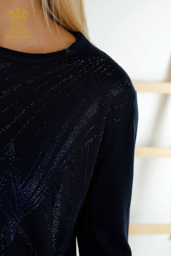 Wholesale Women's Knitwear Sweater Crew Neck Navy Blue - 30027 | KAZEE - 4