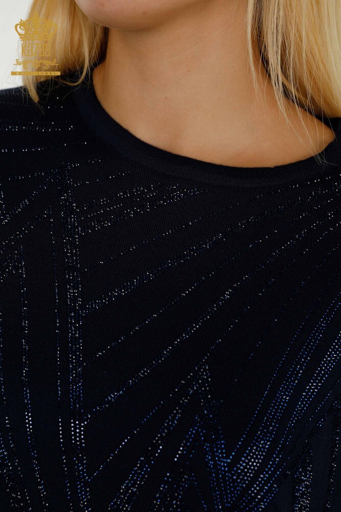 Wholesale Women's Knitwear Sweater Crew Neck Navy Blue - 30027 | KAZEE - 5