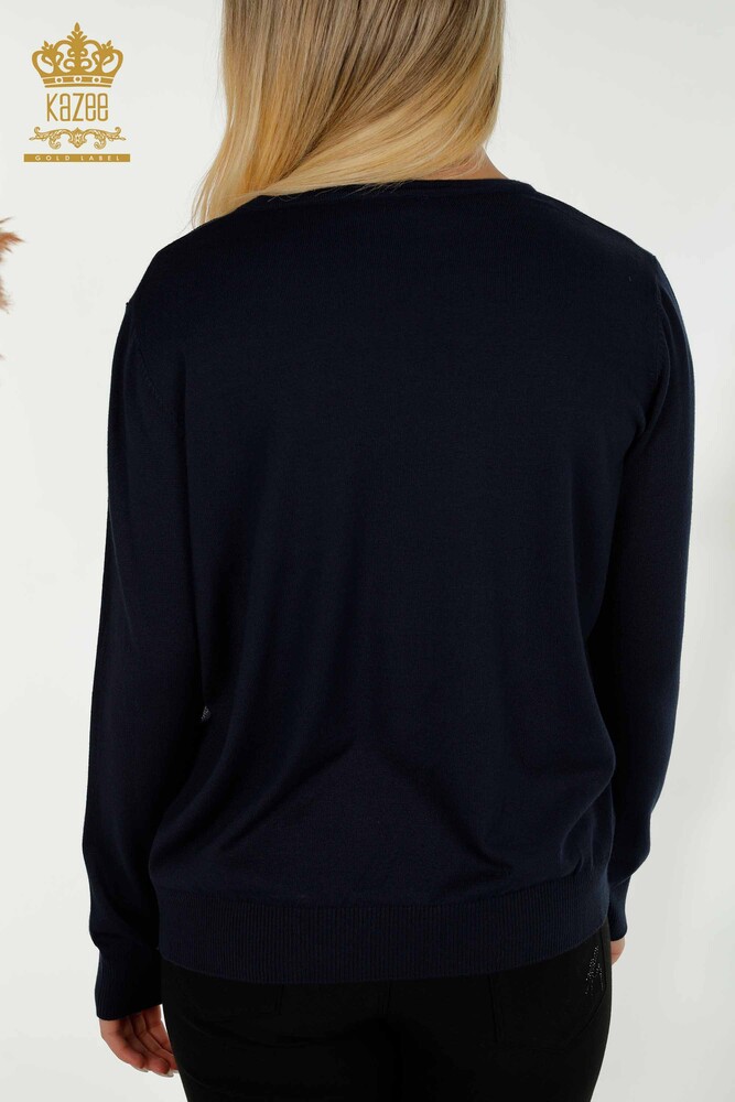 Wholesale Women's Knitwear Sweater Crew Neck Navy Blue - 30027 | KAZEE - 8