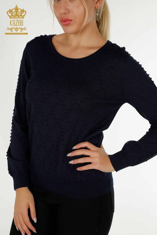 Wholesale Women's Knitwear Sweater Crew Neck Navy Blue - 30408 | KAZEE