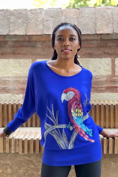 Wholesale Women's Knitwear Sweater Crew Neck Parrot Pattern - 16513 | KAZEE - Thumbnail