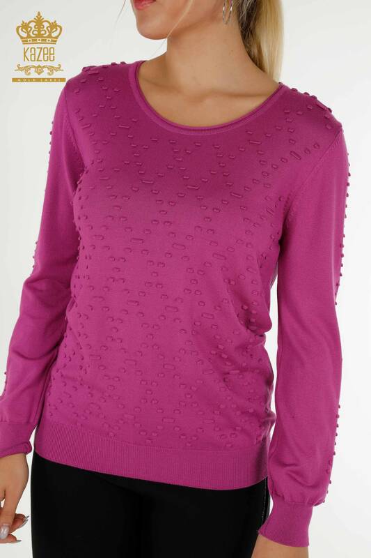 Wholesale Women's Knitwear Sweater Crew Neck Purple - 30408 | KAZEE