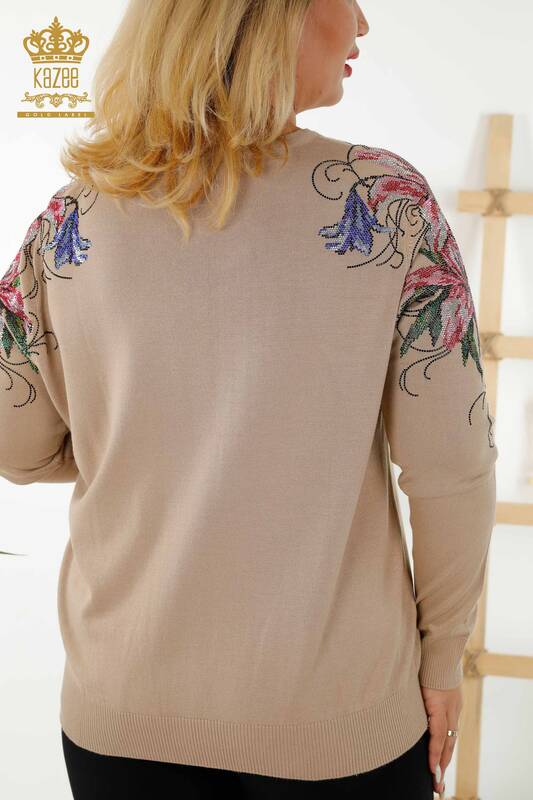 Wholesale Women's Sweater - Crystal Stone Embroidered - Beige - 30230 | KAZEE