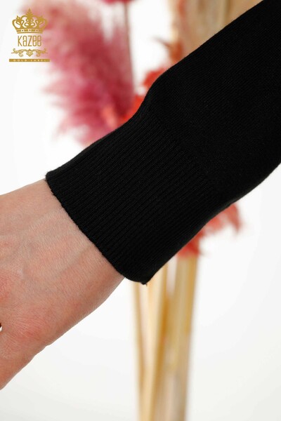 Wholesale Women's Knitwear Sweater - Crystal Stone Embroidered - Black - 16964 | KAZEE - Thumbnail