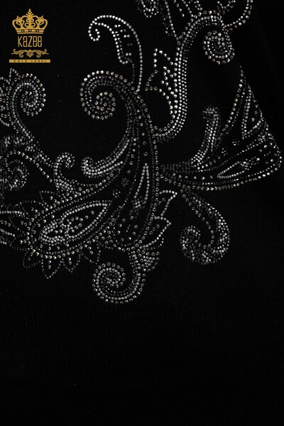 Wholesale Women's Knitwear Sweater - Crystal Stone Embroidered - Black - 30013 | KAZEE - Thumbnail