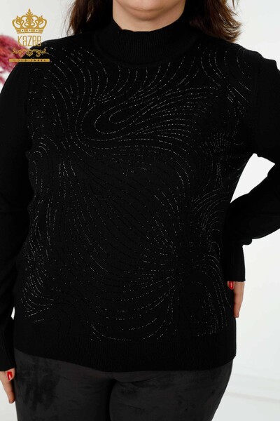 Wholesale Women's Knitwear Sweater Crystal Stone Embroidered Black - 30018 | KAZEE - Thumbnail