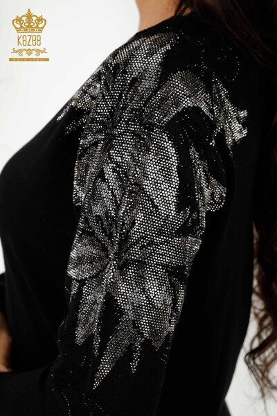 Wholesale Women's Knitwear Sweater Crystal Stone Embroidered Black - 30210 | KAZEE - Thumbnail