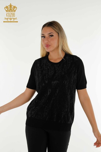 Wholesale Women's Knitwear Sweater Crystal Stone Embroidery Black - 30332 | KAZEE - Thumbnail