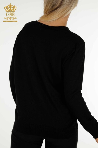 Wholesale Women's Knitwear Sweater Black with Crystal Stone Embroidery - 30467 | KAZEE - Thumbnail