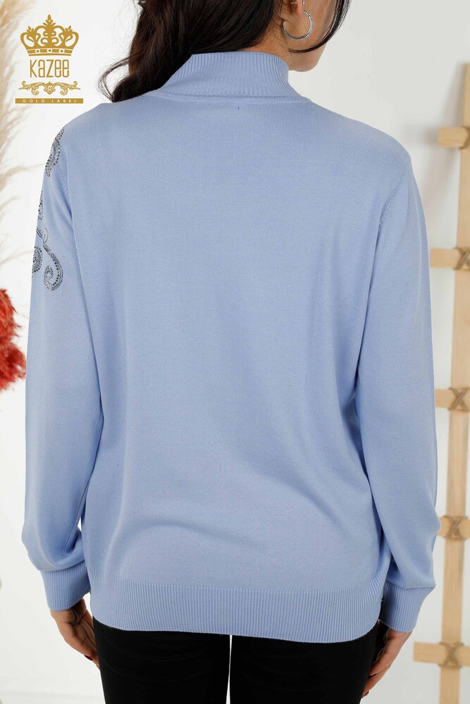 Wholesale Women's Knitwear Sweater Crystal Stone Embroidered - Blue - 30013 | KAZEE - 7
