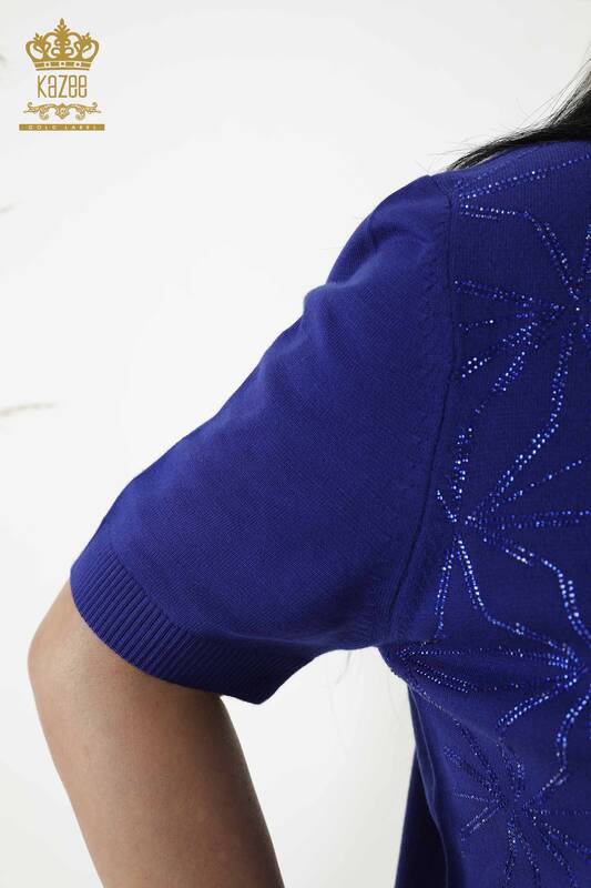 Wholesale Women's Knitwear Sweater - Crystal Stone Embroidered - Dark Blue - 30305 | KAZEE