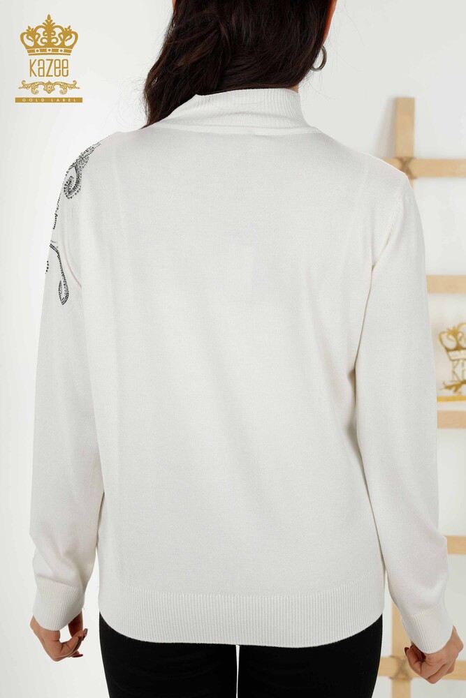 Wholesale Women's Knitwear Sweater - Crystal Stone Embroidered - Ecru - 30013 | KAZEE - 8