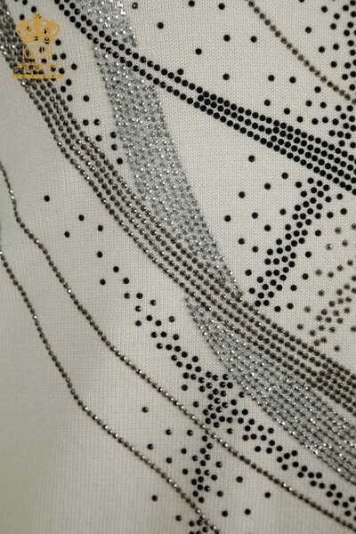 Wholesale Women's Knitwear Sweater Crystal Stone Embroidered Ecru - 30469 | KAZEE - Thumbnail (2)