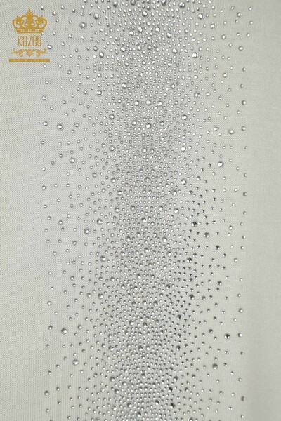 Wholesale Women's Knitwear Sweater Crystal Stone Embroidered Ecru - 30602 | KAZEE - Thumbnail