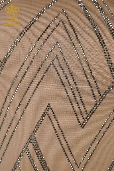 Wholesale Women's Knitwear Sweater - Crystal Stone Embroidered - Mink - 16725 | KAZEE - Thumbnail