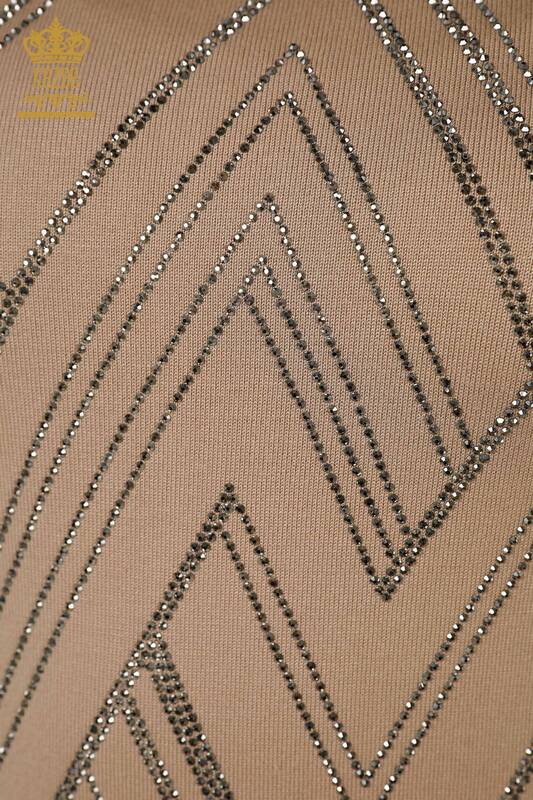 Wholesale Women's Knitwear Sweater - Crystal Stone Embroidered - Mink - 16725 | KAZEE
