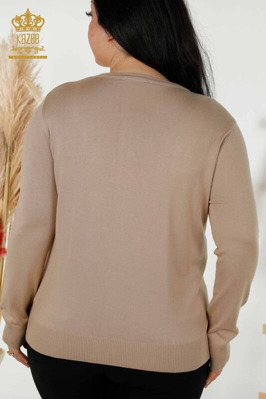 Wholesale Women's Knitwear Sweater - Crystal Stone Embroidered - Mink - 16725 | KAZEE
