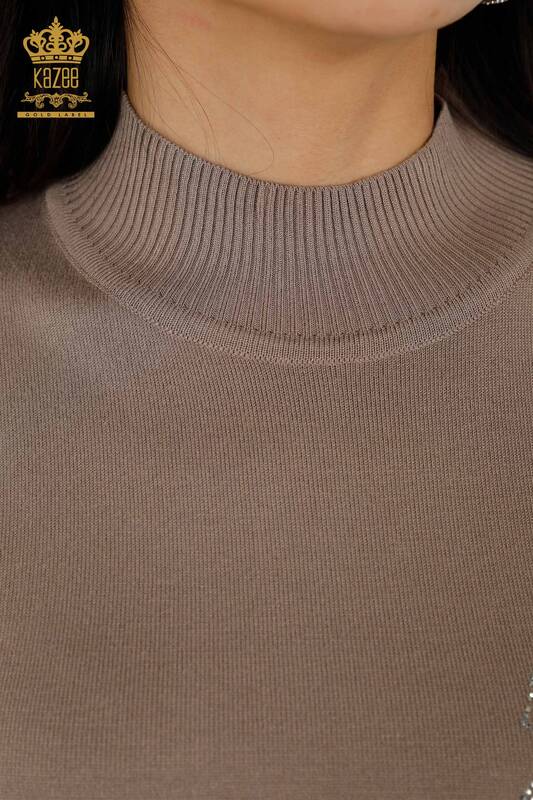 Wholesale Women's Knitwear Sweater Crystal - Stone Embroidered Mink - 30013 | KAZEE