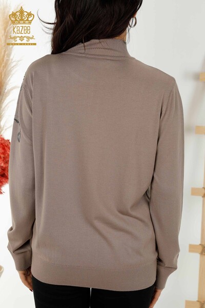 Wholesale Women's Knitwear Sweater Crystal - Stone Embroidered Mink - 30013 | KAZEE - Thumbnail