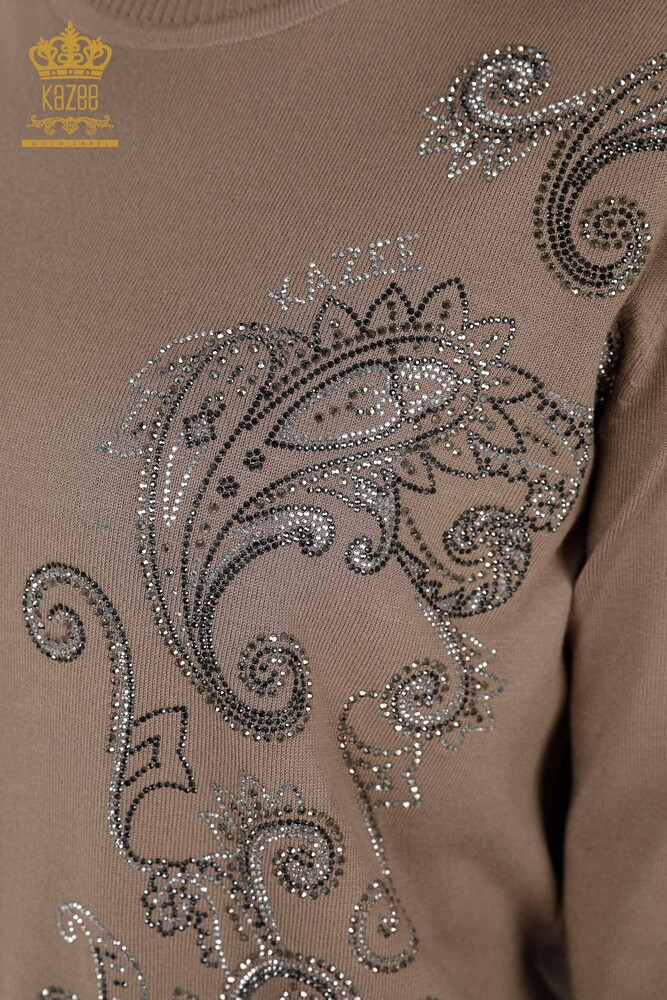 Wholesale Women's Knitwear Sweater Crystal - Stone Embroidered Mink - 30013 | KAZEE - 3