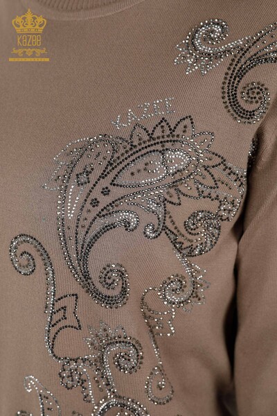 Wholesale Women's Knitwear Sweater Crystal - Stone Embroidered Mink - 30013 | KAZEE - 3