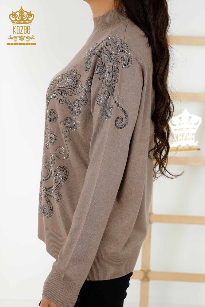 Wholesale Women's Knitwear Sweater Crystal - Stone Embroidered Mink - 30013 | KAZEE - 5