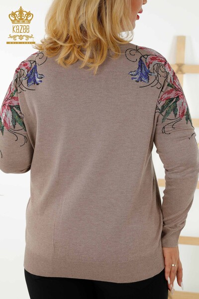 Wholesale Women's Sweater - Crystal Stone Embroidered - Mink - 30230 | KAZEE - Thumbnail
