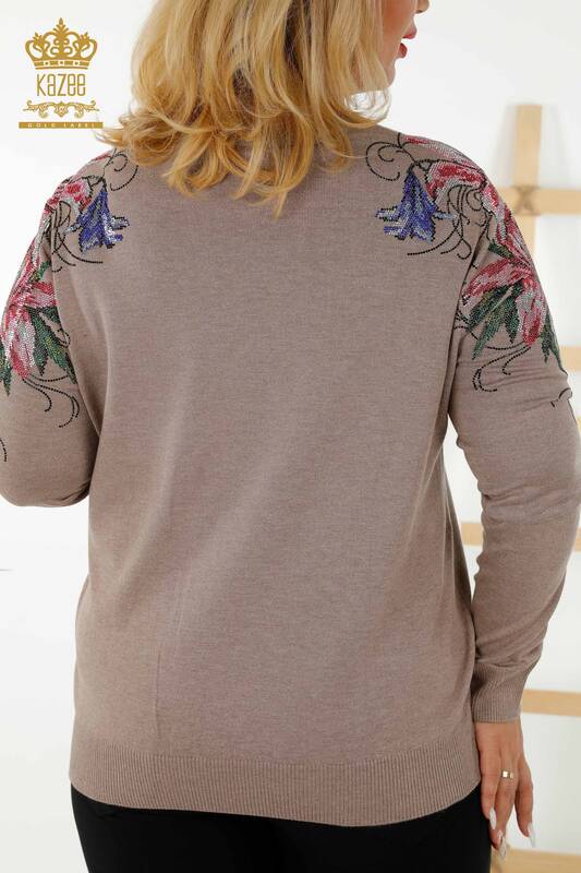 Wholesale Women's Sweater - Crystal Stone Embroidered - Mink - 30230 | KAZEE