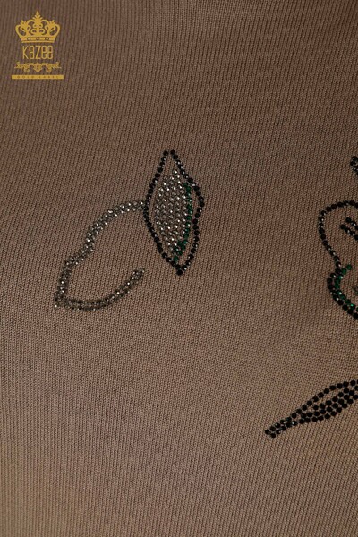 Wholesale Women's Knitwear Sweater Crystal Stone Embroidered Mink - 30467 | KAZEE - Thumbnail