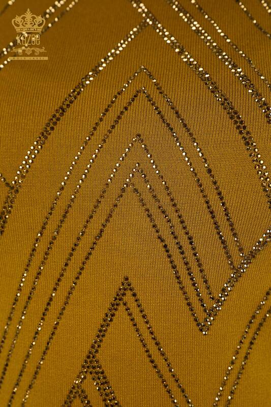 Wholesale Women's Knitwear Sweater Crystal Stone Embroidered Mustard - 16725 | KAZEE